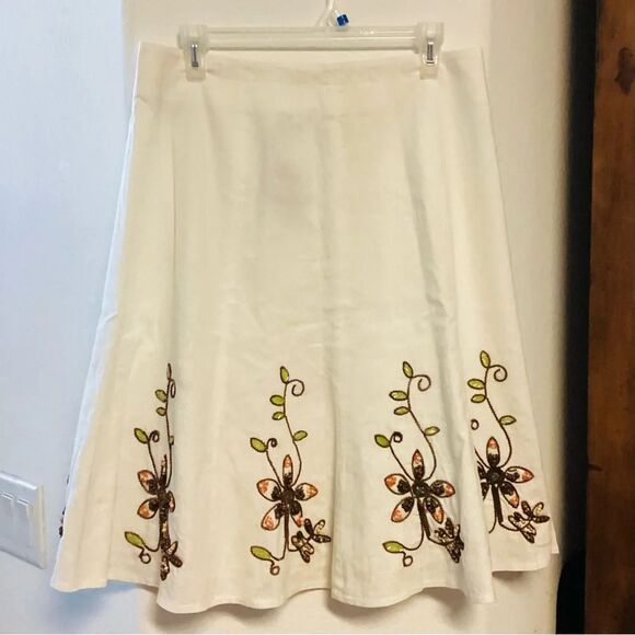 Vintage‎ Carole Little Embroidered Linen A-Line Flared Skirt S8 NWT - Picture 9 of 13
